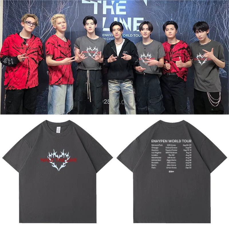 ENHYPEN 2025 World Tour WALK THE LINE Burning Heart T-shirt (Fan-made)